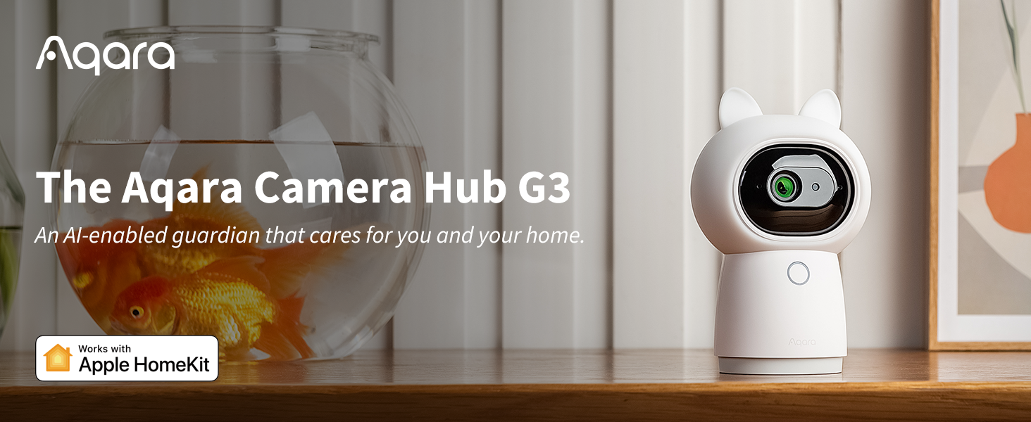 Aqara 2K Indoor Security Camera Hub G3, 360° Pan & Tilt Smart Cam | WiFi Security Camera for Baby & Pet, AI Facial & Gesture Recognition, Infrared Remote, Compatible with HomeKit Alexa IFTTT — product image