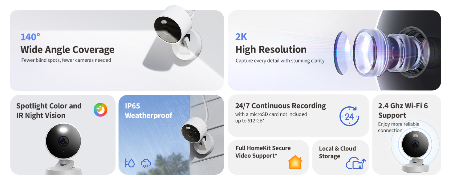 Aqara G100, 2K Indoor/Outdoor Security Camera, HomeKit Secure Video, 2-Way Audio, Spotlight Color/IR Night Vision, AI Detection, 140° FOV, Wi-Fi 6, Supports HomeKit, Alexa, Google and IFTTT, White — product image