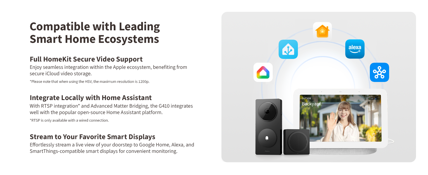 Aqara Smart Doorbell Camera G410 with Chime, 2K, HomeKit Secure Video, 2-Way Audio, Built-in Matter Hub, Wireless/Wired, Supports Apple Home, Alexa, Google, Home Assistant, 2.4G/5GHz Wi-Fi, Black — product image