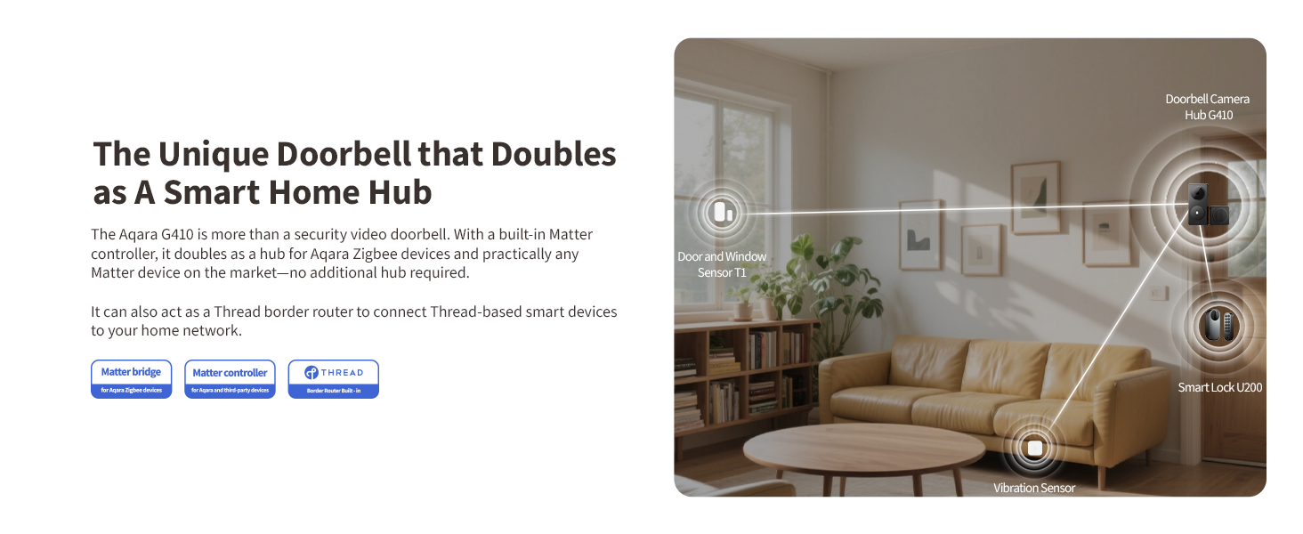 Aqara Smart Doorbell Camera G410 with Chime, 2K, HomeKit Secure Video, 2-Way Audio, Built-in Matter Hub, Wireless/Wired, Supports Apple Home, Alexa, Google, Home Assistant, 2.4G/5GHz Wi-Fi, Black — product image
