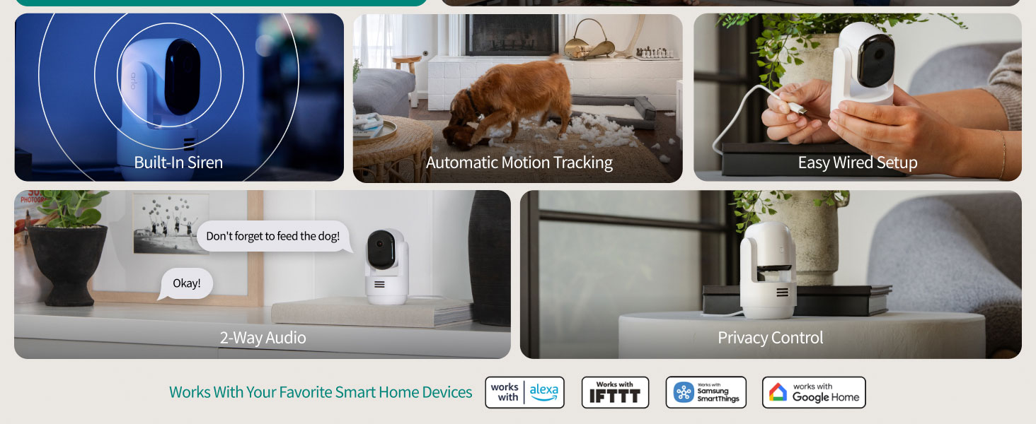 Arlo Essential Indoor Pan Tilt Security Camera 2K (2025 Release) - Wired Plug-in Power, Person Recognition, Animal Detection, Animated Preview, 1-Month Secure Plan, Auto Motion Tracking, 1 Cam, White — product image