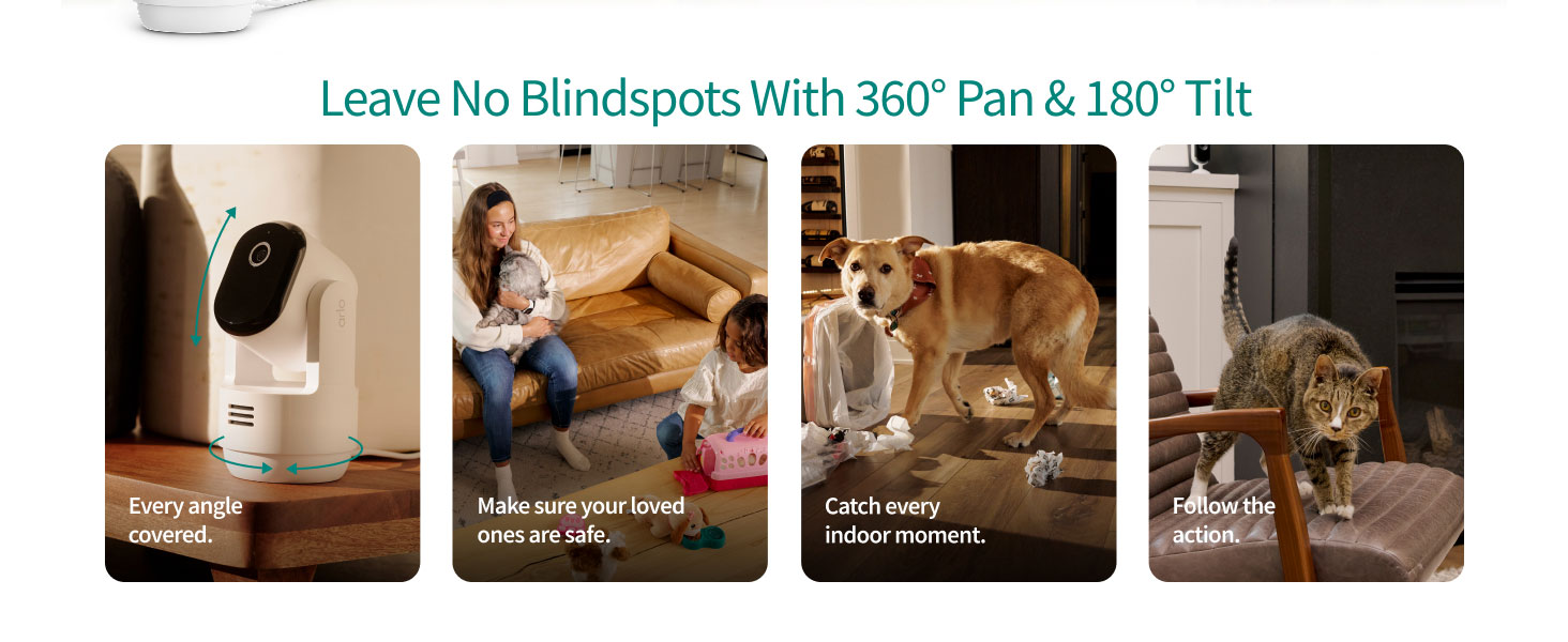 Arlo Essential Indoor Pan Tilt Security Camera 2K (2025 Release) - Wired Plug-in Power, Person Recognition, Animal Detection, Animated Preview, 1-Month Secure Plan, Auto Motion Tracking, 1 Cam, White — product image