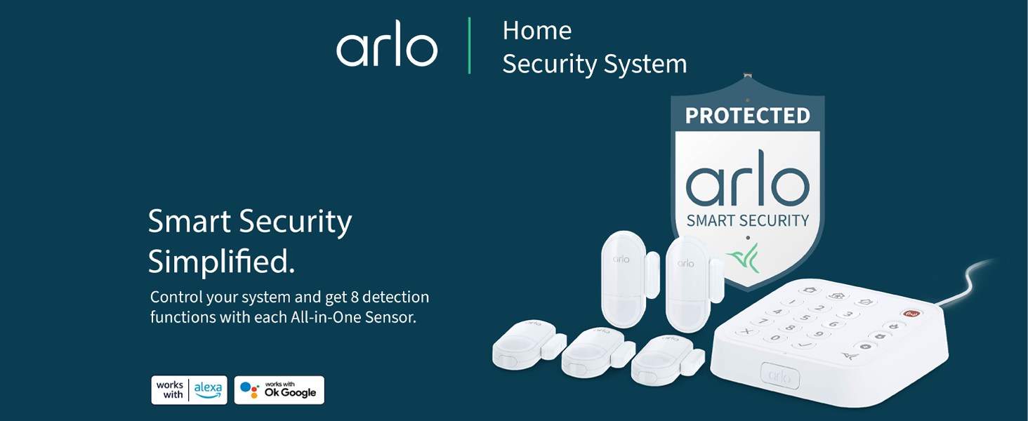 Arlo Home Security System - Alarm System with Wired Keypad Sensor Hub, 5 8-in-1 Sensors & Yard Sign - No Contract Required - DIY Installation - White, SS1501 — product image