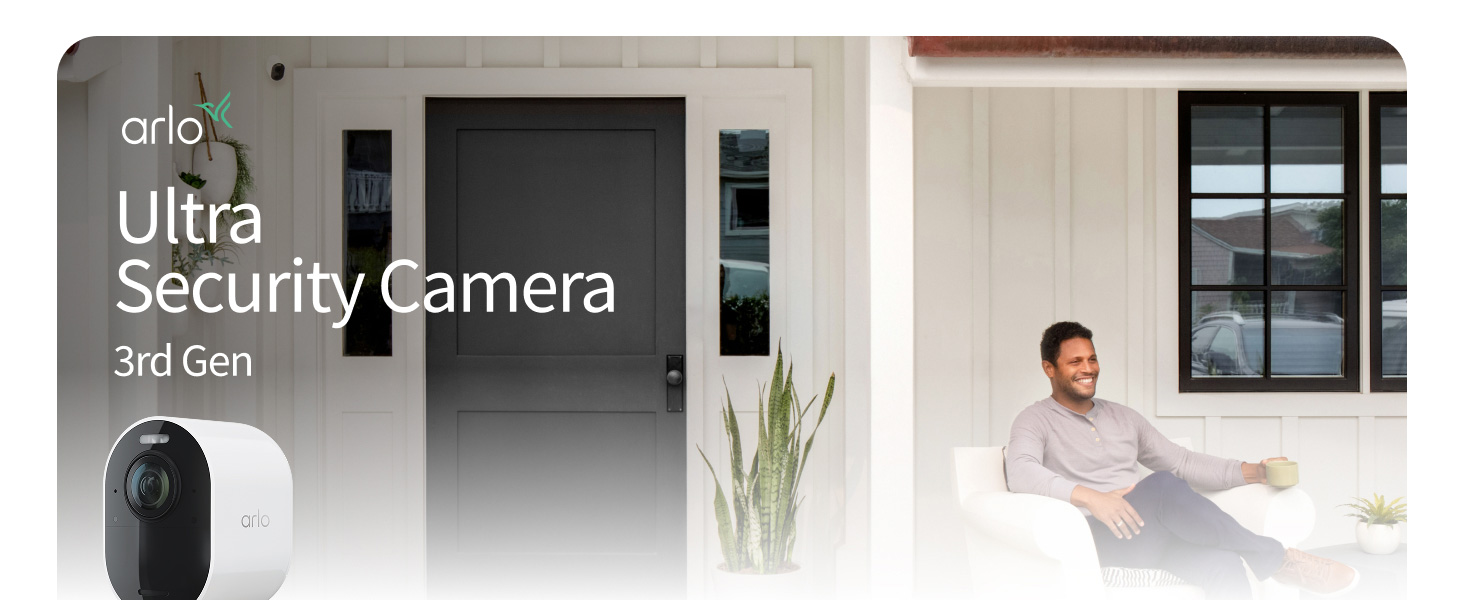 Arlo Ultra Security Camera 4K HDR (3rd Gen, 2025 Release) + SmartHub, Battery Power, Emergency Response, AI Event Captions, 1-Month Trial of Secure Plan, 180° Field of View, 2 Cam, White — product image