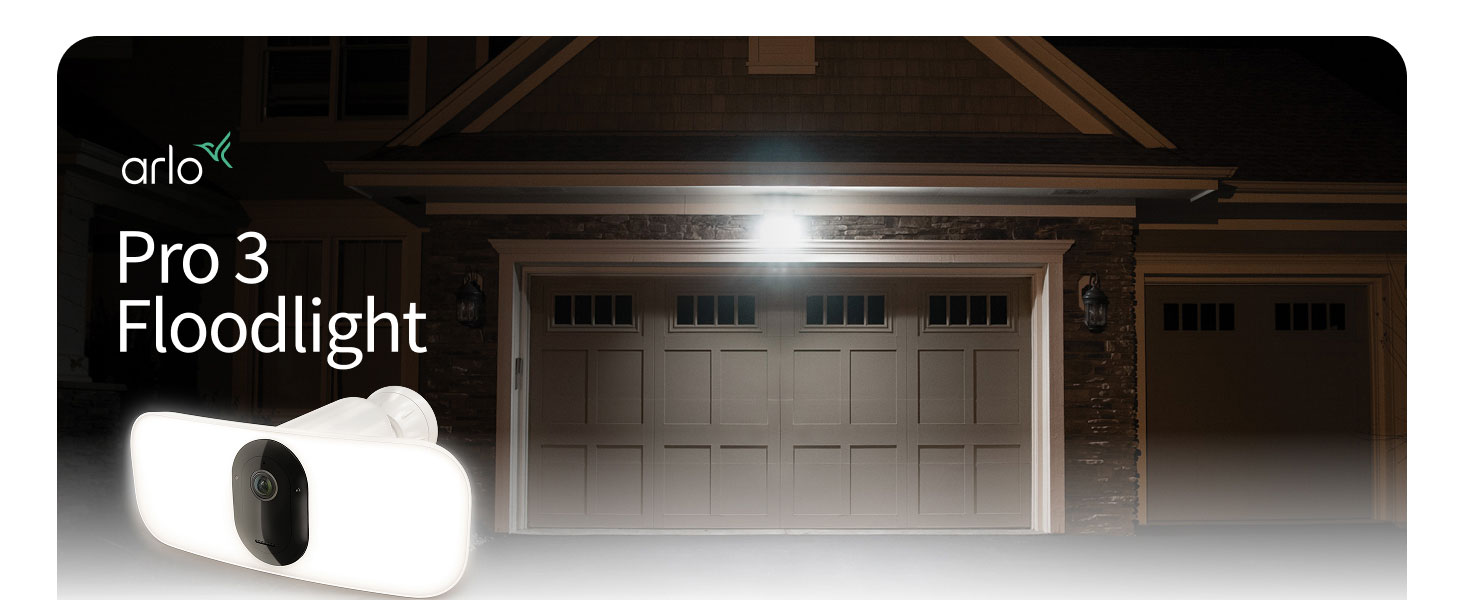 Floodlight Security Camera Wireless Outdoor 2K No Wiring - Arlo Pro 3, Rechargeable Battery, WiFi, Up to 3000 Lumens LED, Person & Vehicle Recognition, Package Detection, Color Night Vision, White — product image