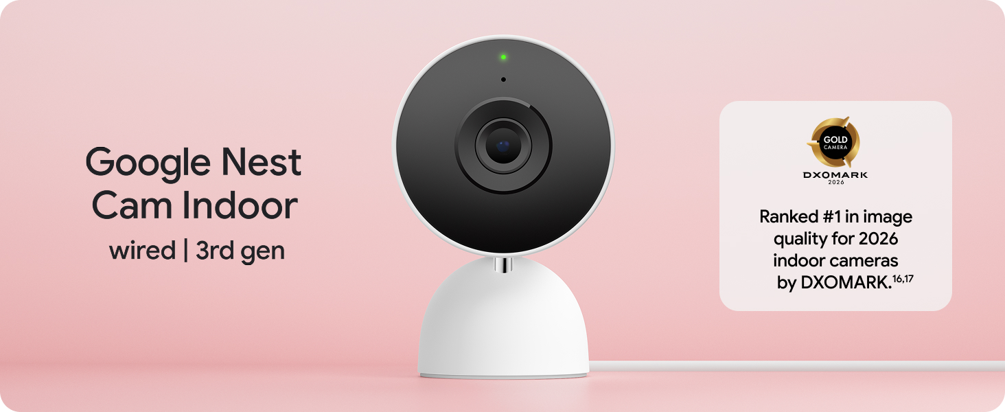 Google Nest Cam Indoor (Wired, 3rd Gen) - Security Camera - 2025 - Hazel | 2K video, motion detection, color night vision, 2-way audio, works with Google Home and Gemini, intelligent alerts — product image