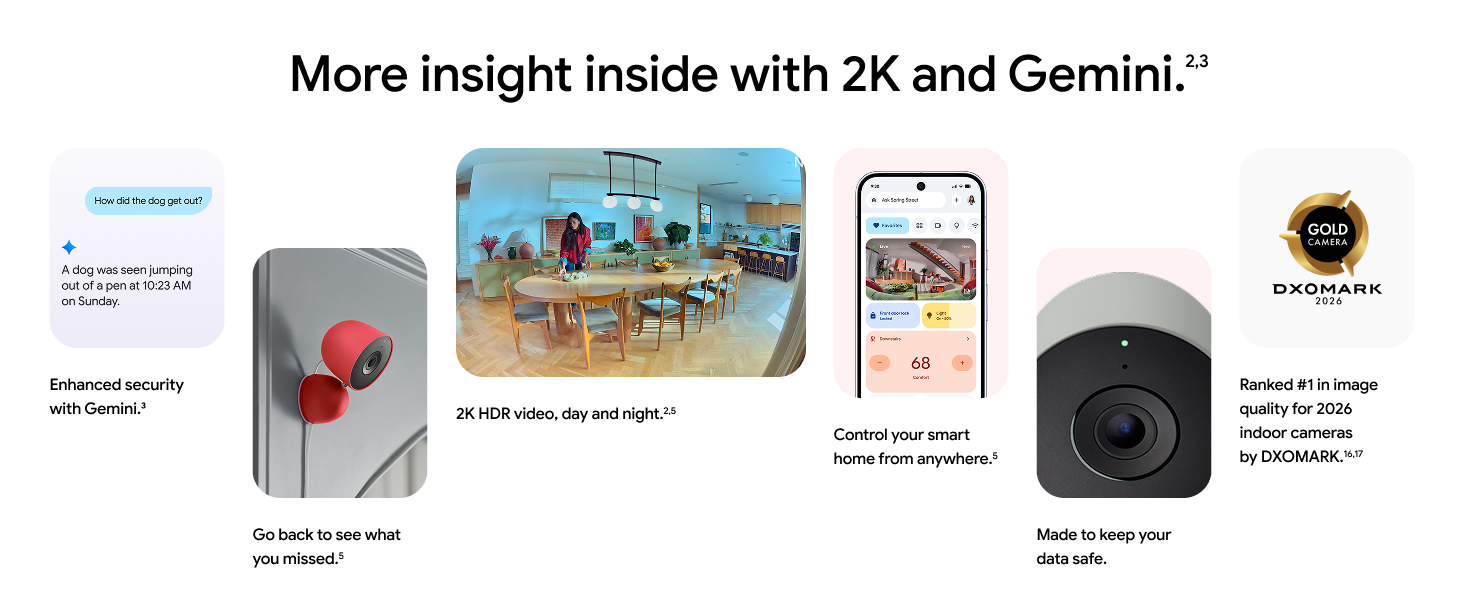 Google Nest Cam Indoor (Wired, 3rd Gen) - Security Camera - 2025 - Hazel | 2K video, motion detection, color night vision, 2-way audio, works with Google Home and Gemini, intelligent alerts — product image