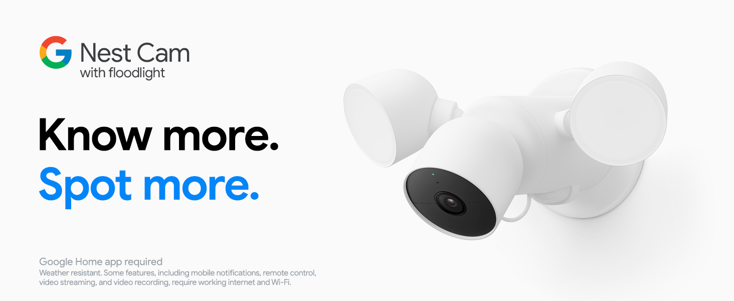 Google Nest Cam with Floodlight - Outdoor Camera - Floodlight Security Camera, White, 1 Count (Pack of 1) | Outdoor camera, camera with customizable floodlight, 1080 HDR video, night vision, 180° motion detection, Google Home app — product image