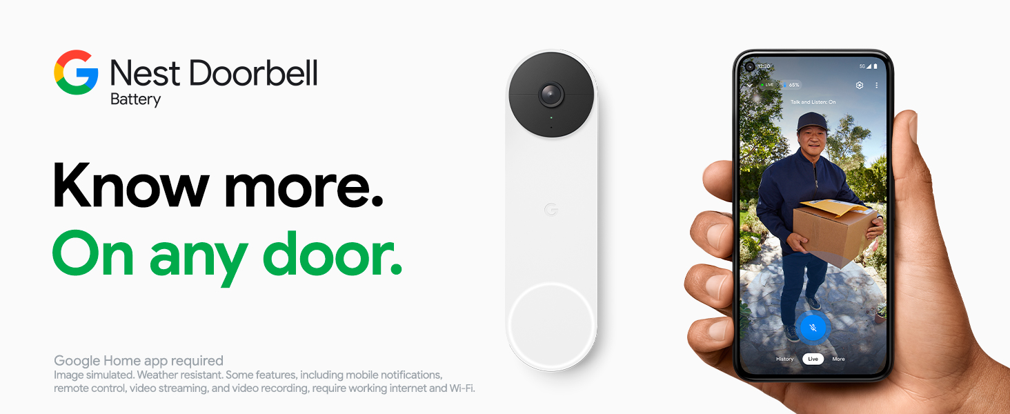 Google Nest Doorbell (Battery) - Ivy | 6x digital zoom video doorbell, HD, 24/7 live view, Night vision, HDR, works with Google Home & Gemini — product image