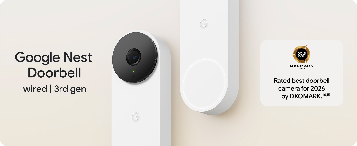 Google Nest Doorbell (Wired, 3rd Gen) - 2K Video, Live View - 2025 - Snow | Video doorbell, 2K HDR, intelligent alerts, color night vision, 2-way audio, works with Google Home & Gemini — product image
