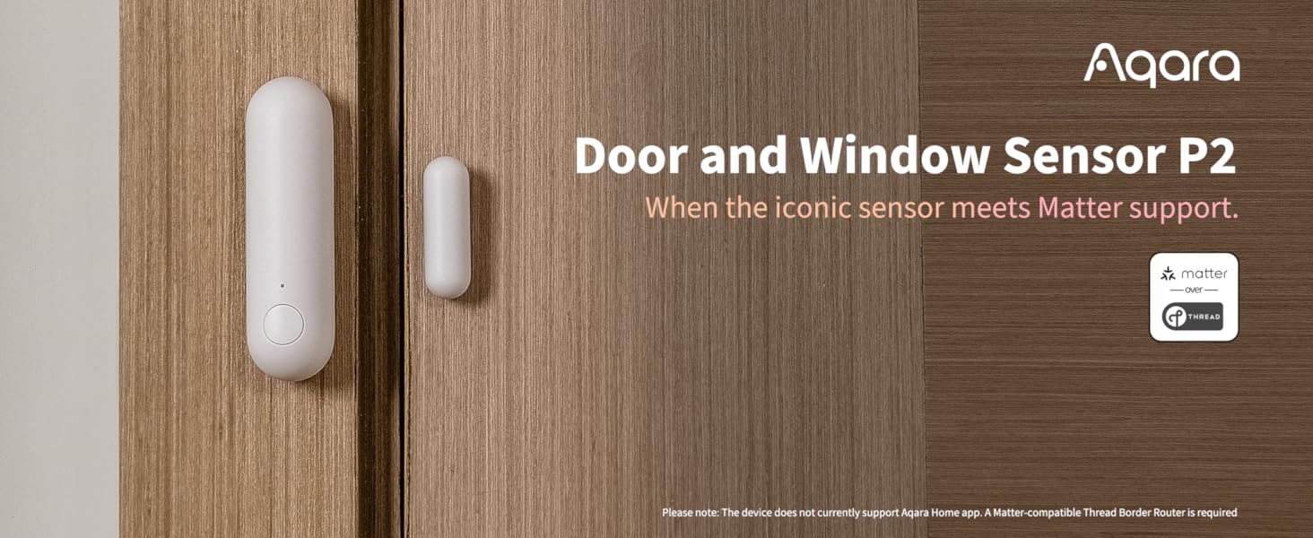 Aqara Door and Window Sensor P2, Matter Over Thread, Requires Thread Border Router, Contact Sensor with Remote Alarm and Local Automation, Supports Apple Home, Google Home, Alexa — product image