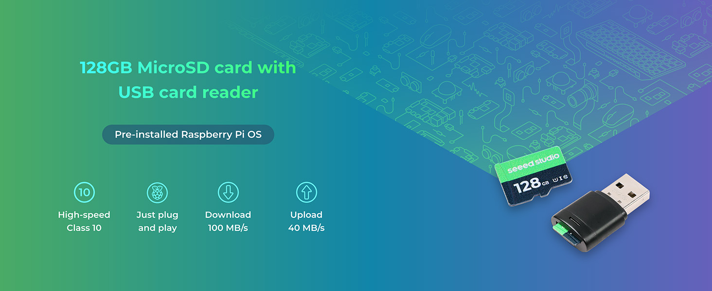 Seeed Studio Raspberry Pi 5 Starter Kit - 8GB RAM，128GB Micro SD Card pre-Loaded with 64-bit Raspberry Pi OS — product image