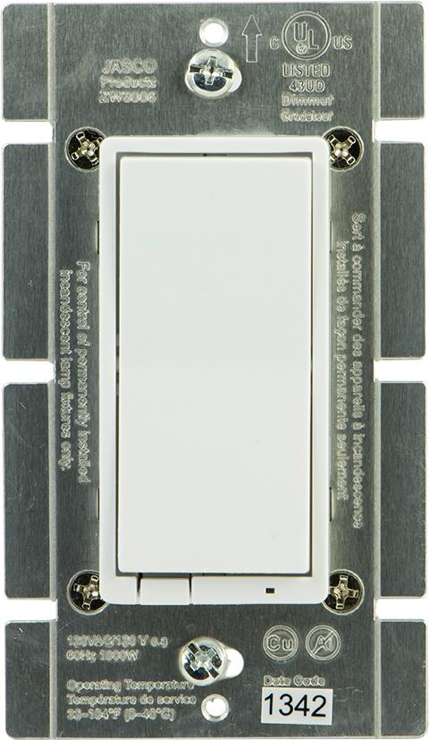 In-Wall Decora Style 1000 Watt Incandescent Light Dimmer, No Neutral, White or Light Almond paddles