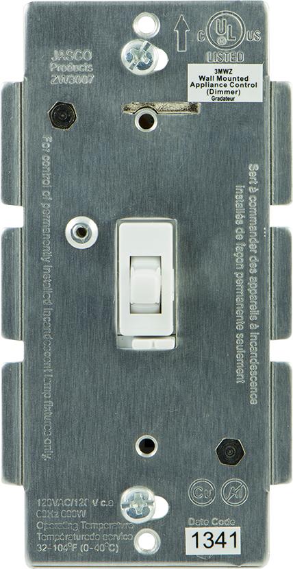 In-Wall Toggle Style Incandescent Light Dimmer, No Neutral, White