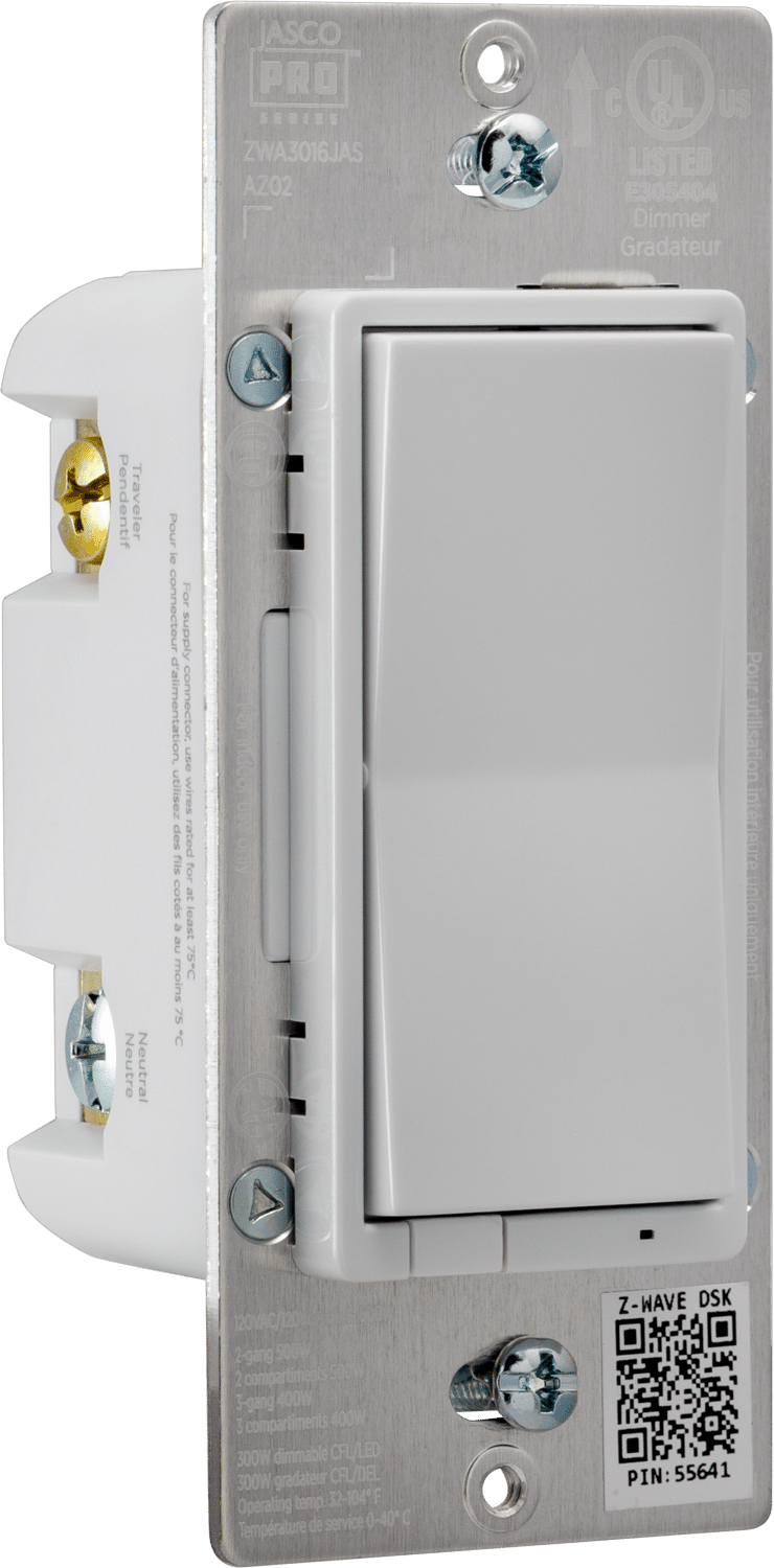 JascoPro Series Z-Wave Plus® In-Wall Smart Dimmer, White and Light Almond Paddles, 700S